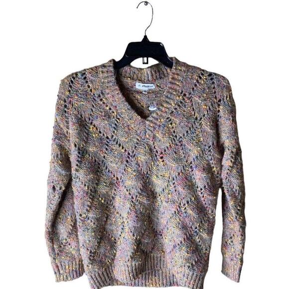 Macaron Sweater Confetti V-Neck Womens Size Small Multicolor Breathable Knit - Picture 3 of 11